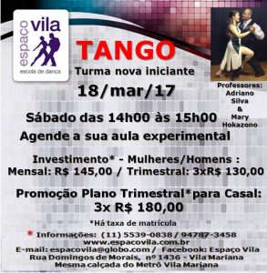 Tango sáb. às 14h00 18.3.17